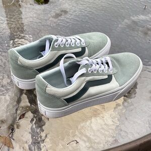 Vans Mint Green and White Sneakers